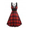 Robe D'été à Carreaux Imprimé à Bretelles Spaghetti à Lacets sans Manches - Noir M | US 6