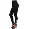 Pantalon Décontracté Moulant Evidé en Couleur Unie avec Strass Design à Taille Elastique - Noir L | US 8-10