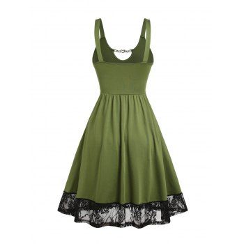 Lace Hem Patchwork Twist Waist Heart Chain Neck Tank Dress Sleeveless Slim Summer Spaghetti Strap Dress 