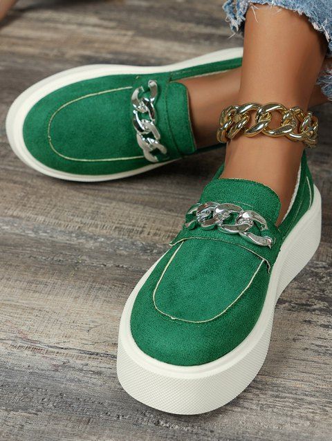 New Chain Decor Round Toe Chunky Slip On Casual Sneakers