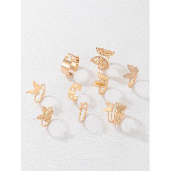 9Pcs New Hollow Out Butterfly Pattern Alloy Finger Rings Set