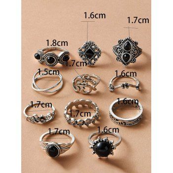 11Pcs New Vintage Gothic Faux Rhinestone Skull Flower Pattern Alloy Finger Rings Set