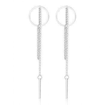 Fashionable O Ring Chain Bar Detail Long Drop Earrings