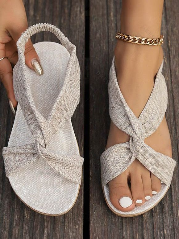 New Fashionable Twist Decor Slingbacks Open Toe Flat Sandals - Beige EU 42