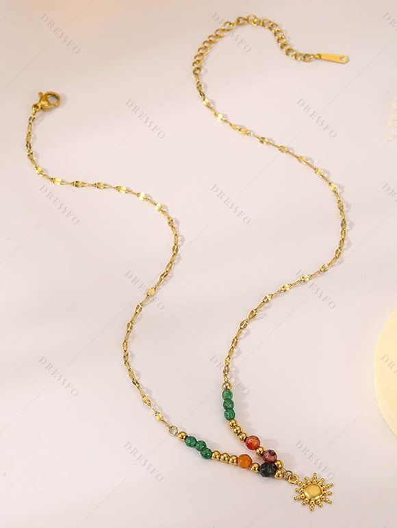 Collier Pendant Soleil Perle Design en Couleur Unie - d'or 