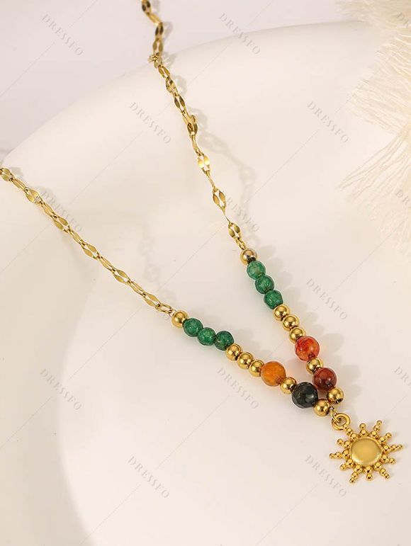 Collier Pendant Soleil Perle Design en Couleur Unie - d'or 
