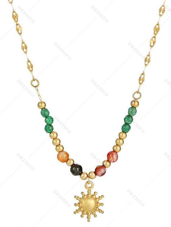 Collier Pendant Soleil Perle Design en Couleur Unie - d'or 