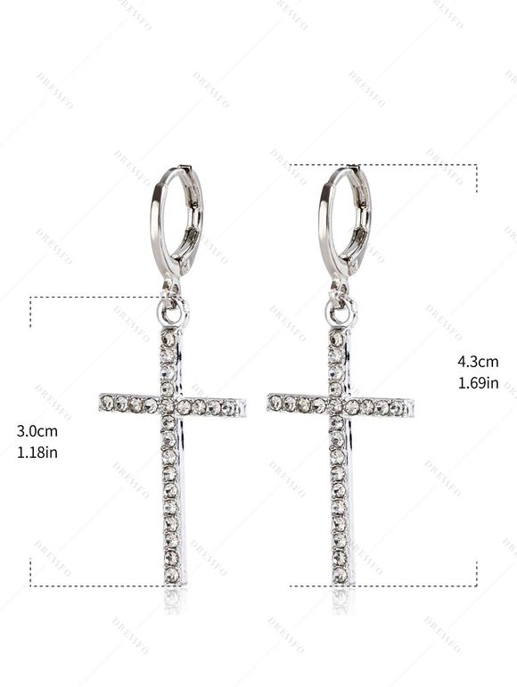 Boucles D'Oreilles Pendantes Vintage Croix New Year en Strass - Argent 