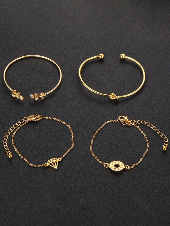 Ensemble de Bracelet Rétro Géométrique Noué Evidé Motif de Feuille 4 Pièces - d'or 