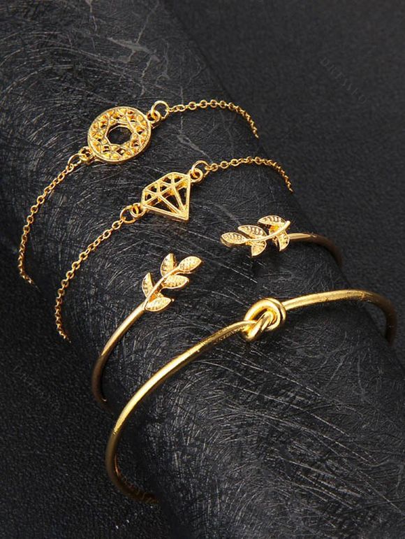 Ensemble de Bracelet Rétro Géométrique Noué Evidé Motif de Feuille 4 Pièces - d'or 