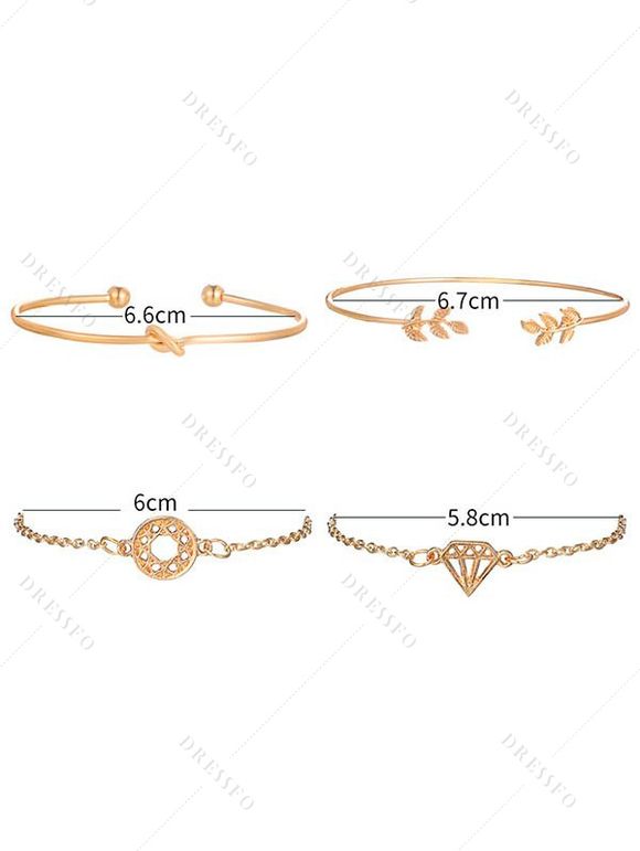Ensemble de Bracelet Rétro Géométrique Noué Evidé Motif de Feuille 4 Pièces - d'or 