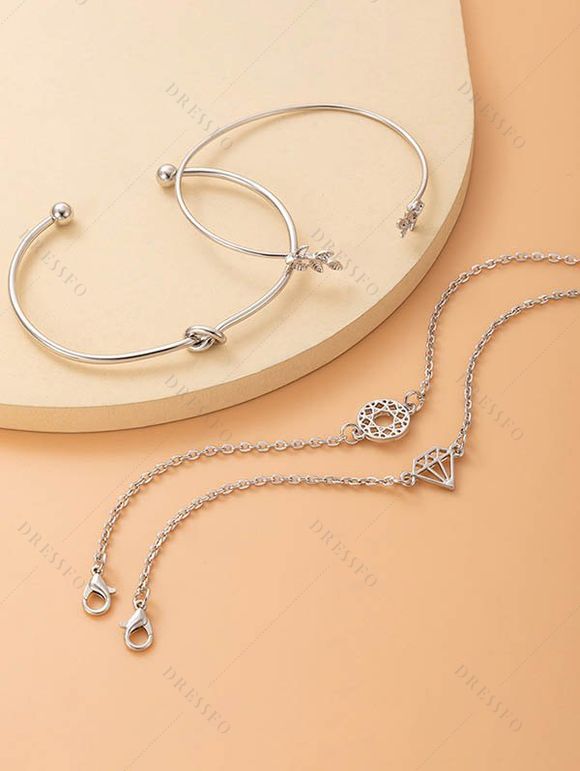 Ensemble de Bracelet Rétro Géométrique Noué Evidé Motif de Feuille 4 Pièces - Argent 