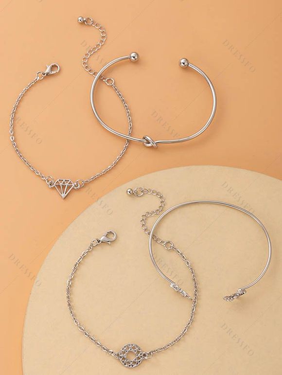 Ensemble de Bracelet Rétro Géométrique Noué Evidé Motif de Feuille 4 Pièces - Argent 