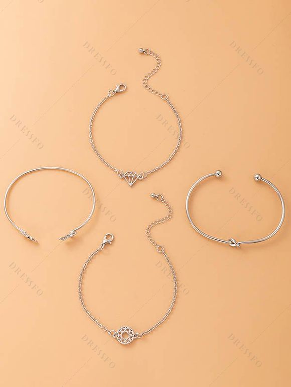Ensemble de Bracelet Rétro Géométrique Noué Evidé Motif de Feuille 4 Pièces - Argent 