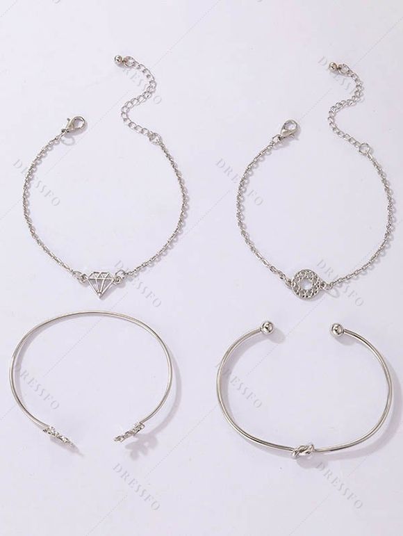 Ensemble de Bracelet Rétro Géométrique Noué Evidé Motif de Feuille 4 Pièces - Argent 