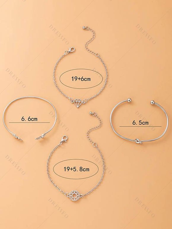 Ensemble de Bracelet Rétro Géométrique Noué Evidé Motif de Feuille 4 Pièces - Argent 