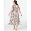 Robe D'Eté Fleurie Imprimée Plissée à Epaule Dénudée de Grande Taille à Volants - Violet clair 1XL | US 14