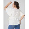 T-shirt Décontracté Texturé Superposé Ceinturé à Manches Evasées de Grande Taille - Blanc de Crème 5XL | US 22