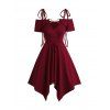 Robe Asymétrique Epaule Dénudée à Manches Courtes Nouée en Couleur Unie à Chaîne - Rouge foncé M | US 6