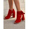 Hollow High Heels Peep Toe Lace Up Bowknot Chunky Sandals - Rouge EU 37