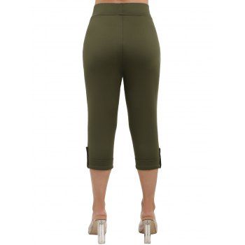 Solid Color Roll Up Casual Capri Pants Elastic Waist Skinny Pants 
