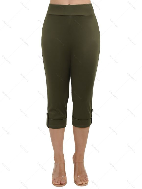 Pantalon Moulant Capri Décontracté en Couleur Unie à Taille Elastique - Vert profond S | US 4