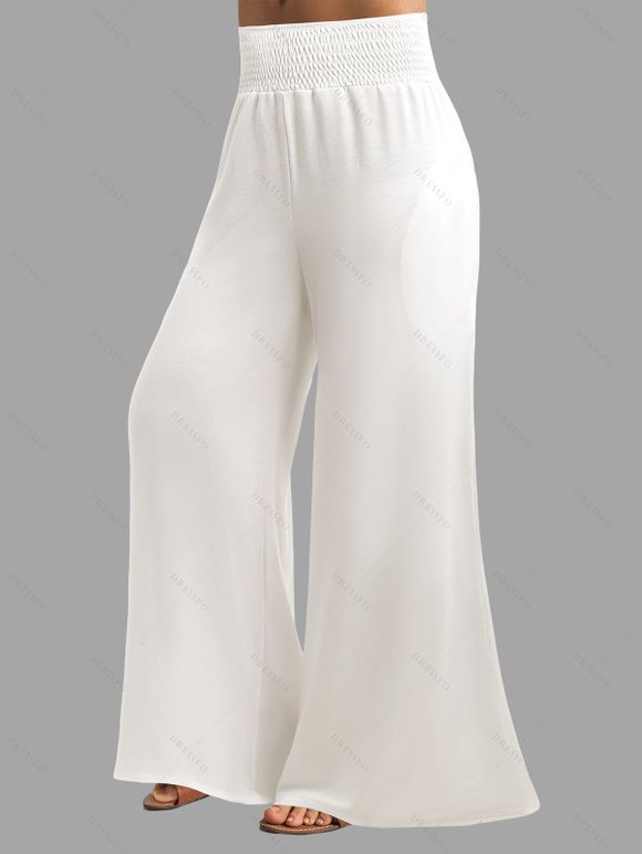 Pantalon Jambe Large à Taille Elastique en Couleur Unie avec Poche - Blanc S | US 4