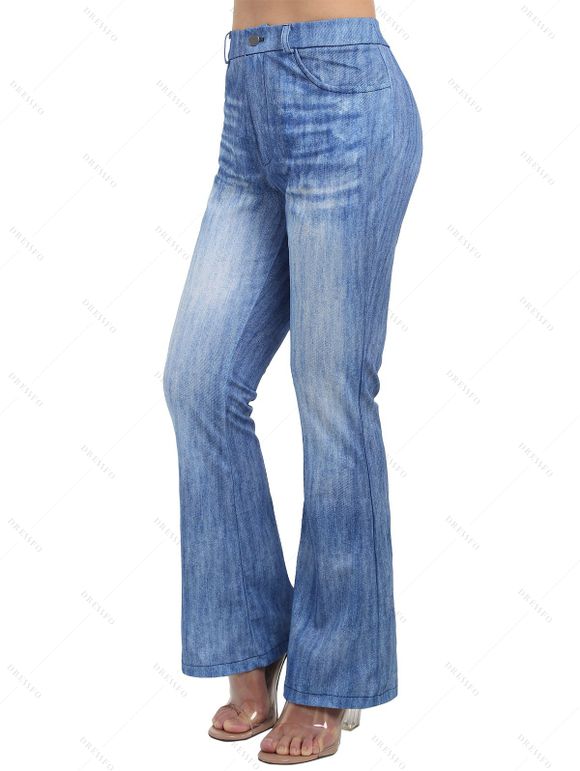 Pantalon Décontracté à Imprimé Denim avec Fausses Poches à Braguette à Glissière - Bleu Ciel S | US 4