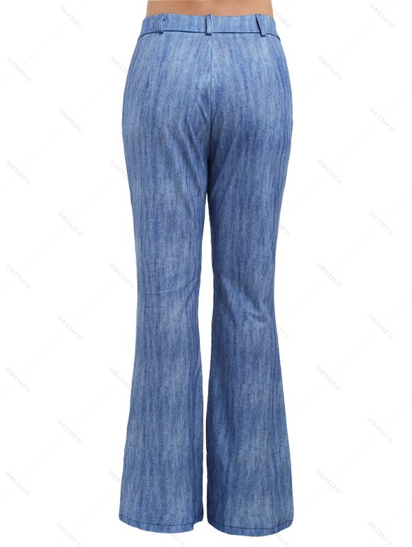 Pantalon Décontracté à Imprimé Denim avec Fausses Poches à Braguette à Glissière - Bleu Ciel S | US 4