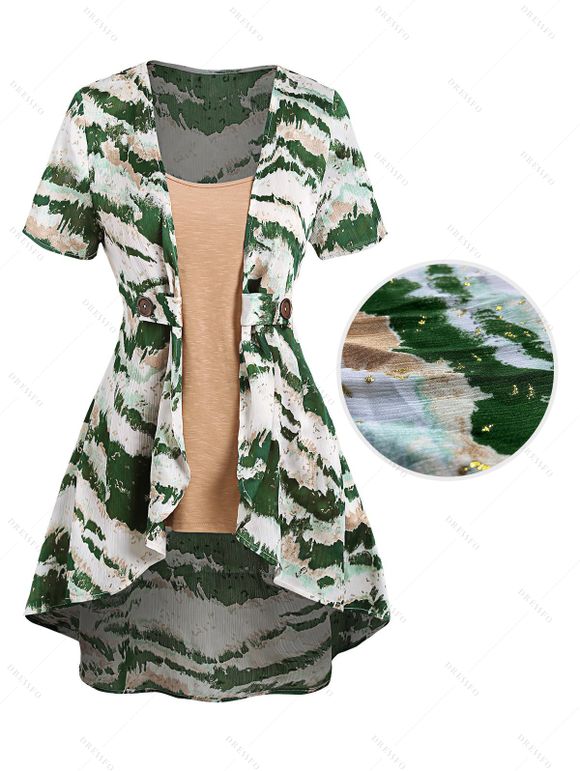 Ensemble Pantalon Capri et Robe Vichy à Bretelles Spaghetti Style Haut-Bas - Vert profond S | US 4