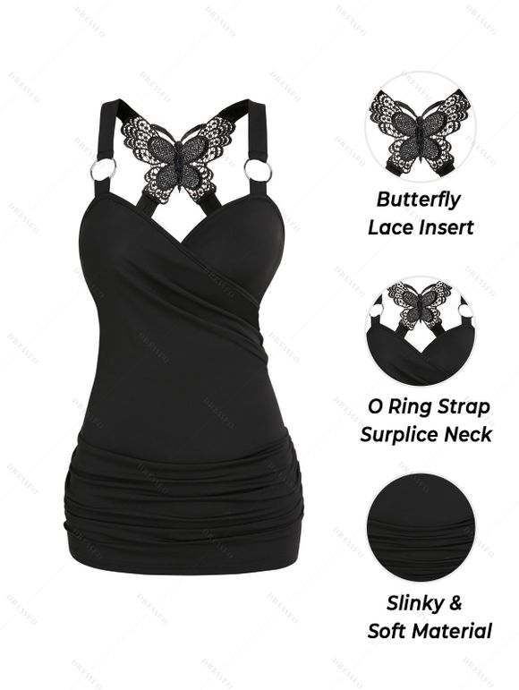 Débardeur Gothique Papillon en Dentelle à Lacets et Pantalon Ceinturé à Jambes Larges - Noir S | US 4