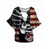T-shirt Zippé Evasé Drapeau Américain et Crâne Imprimés en Faux Denim - multicolor A S | US 4