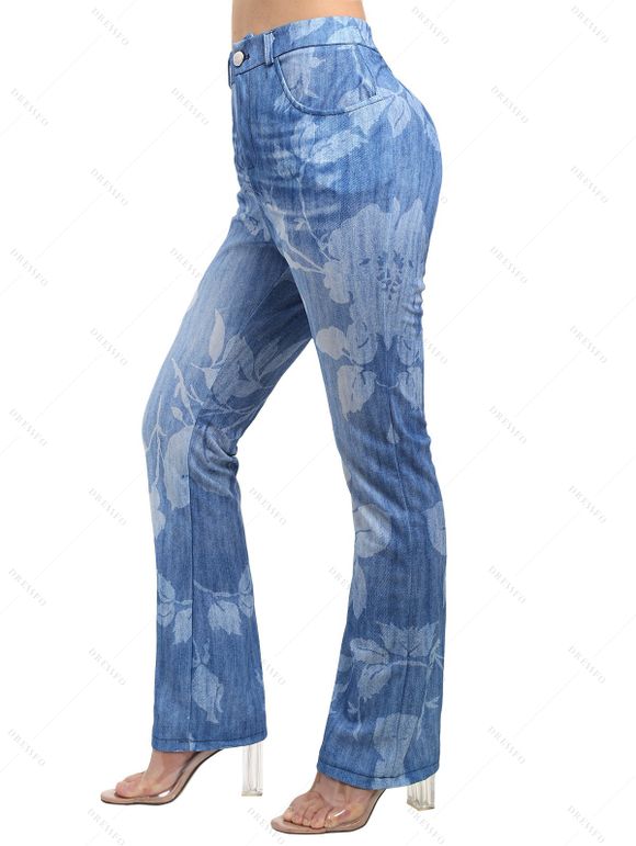 Pantalon en Jean Décontracté Évasé à Braguette à Glissière - Bleu gris M | US 6