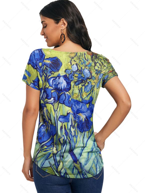 T-shirt D'Eté Décontracté Motif Coloré Manches Courtes à Col V - Jaune XXL | US 14