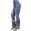 Pantalon Décontracté Zippé Fleur Imprimée avec Fausse Poche en Denim de Grande Taille - Bleu gris 3XL