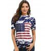 T-shirt Drapeau Américain Imprimé Partout à Manches Courtes - Bleu de Minuit XXL | US 14