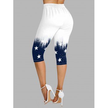 Star Print Casual Capri Leggings Elastic Waist Skinny Cropped Leggings