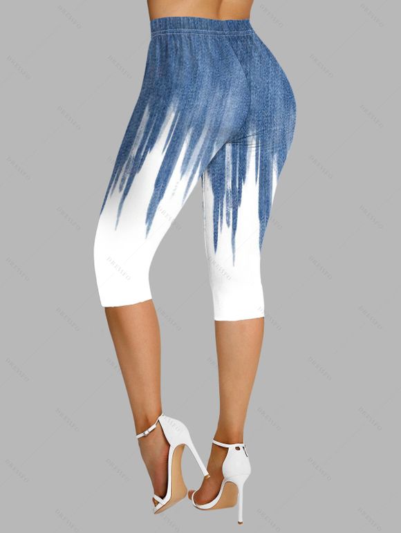 Legging Capri Moulant Décontracté en Couleur Contrastée à Taille Elastique - Bleu clair L | US 8-10