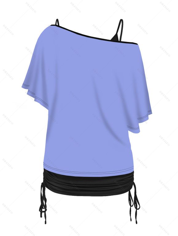 Ensemble de Camisole Lettre Crâne en Tissu Imprimé à Epaule Oblique et de Camisole Deux Pièces - Violet clair XL | US 10