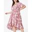 Robe D'Eté Péplum Fleur Imprimée Partout de Grande Taille Ourlet à Volants - Rose clair 5XL | US 22