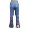 Pantalon Décontracté Evasé Motif Fleuri Zippé avec Fausse Poche en Denim - Bleu gris L | US 8