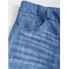 Pantalon Décontracté Evasé Motif Fleuri Zippé avec Fausse Poche en Denim - Bleu gris S | US 4