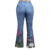Pantalon Décontracté Evasé Fleuri Coloré Imprimé Zippé avec Poche de Grande Taille en Faux Denim - Bleu gris 4XL