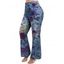 Pantalon Décontracté Evasé Fleuri Coloré Imprimé Zippé avec Fausse Poche de Grande Taille en Denim - Bleu gris 4XL