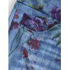Pantalon Décontracté Evasé Fleuri Coloré Imprimé Zippé avec Fausse Poche de Grande Taille en Denim - Bleu gris 2XL