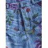 Pantalon Décontracté Evasé Fleuri Coloré Imprimé Zippé avec Fausse Poche de Grande Taille en Denim - Bleu gris 3XL