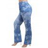 Pantalon Décontracté Evasé Fleuri Imprimé Zippé avec Fausse Poche en Denim de Grande Taille - Bleu gris 4XL
