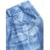 Pantalon Décontracté Evasé Fleuri Imprimé Zippé avec Fausse Poche en Denim de Grande Taille - Bleu gris L