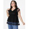 T-shirt D'Eté en Dentelle Transparente Jointif en Couleur Unie Taille Haute Grande Taille - Noir 5XL | US 22