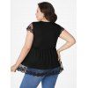 T-shirt D'Eté en Dentelle Transparente Jointif en Couleur Unie Taille Haute Grande Taille - Noir 5XL | US 22